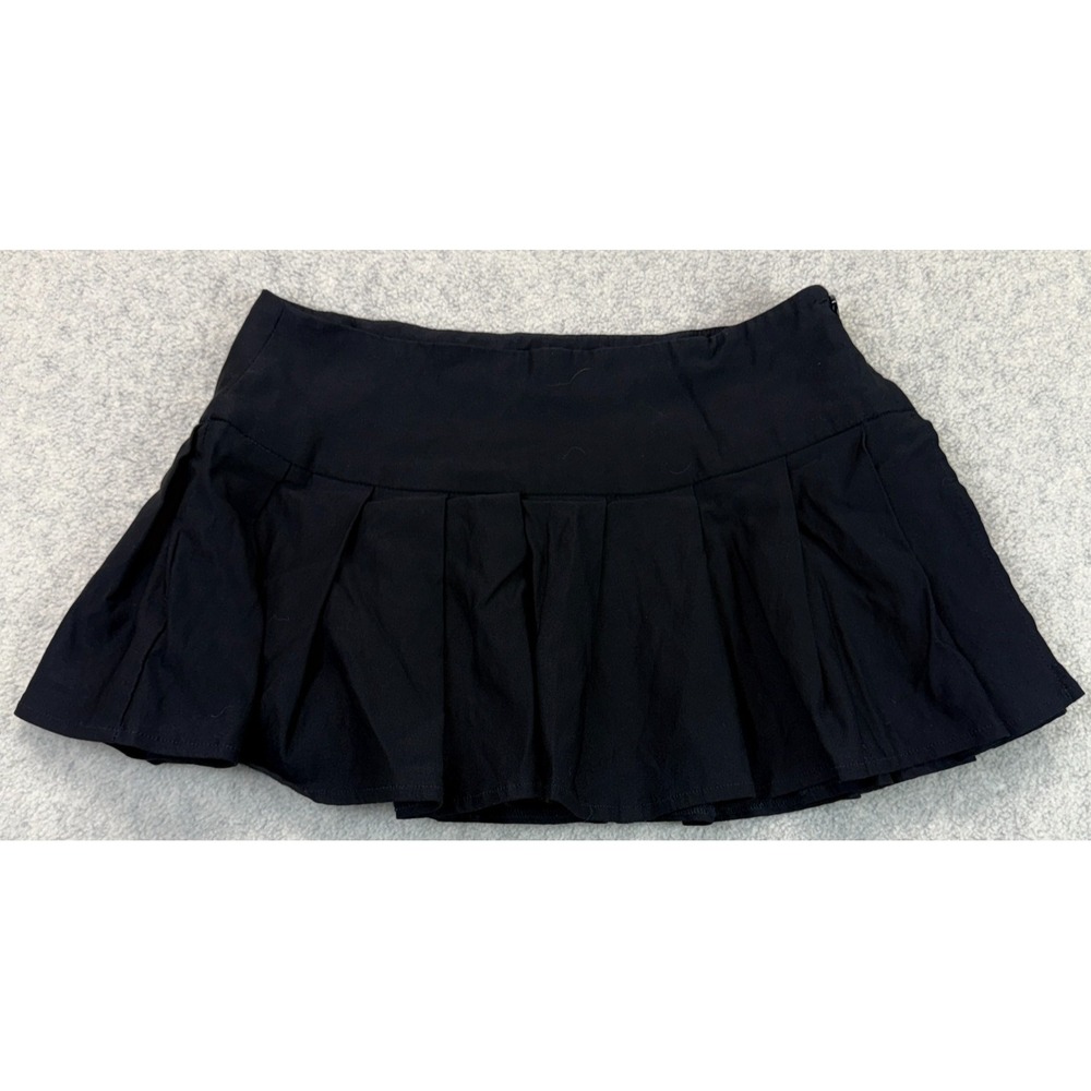 Motel Rocks Womens Pleated Mini Skirt Black Lined Minimalist Wide Waistband XS
